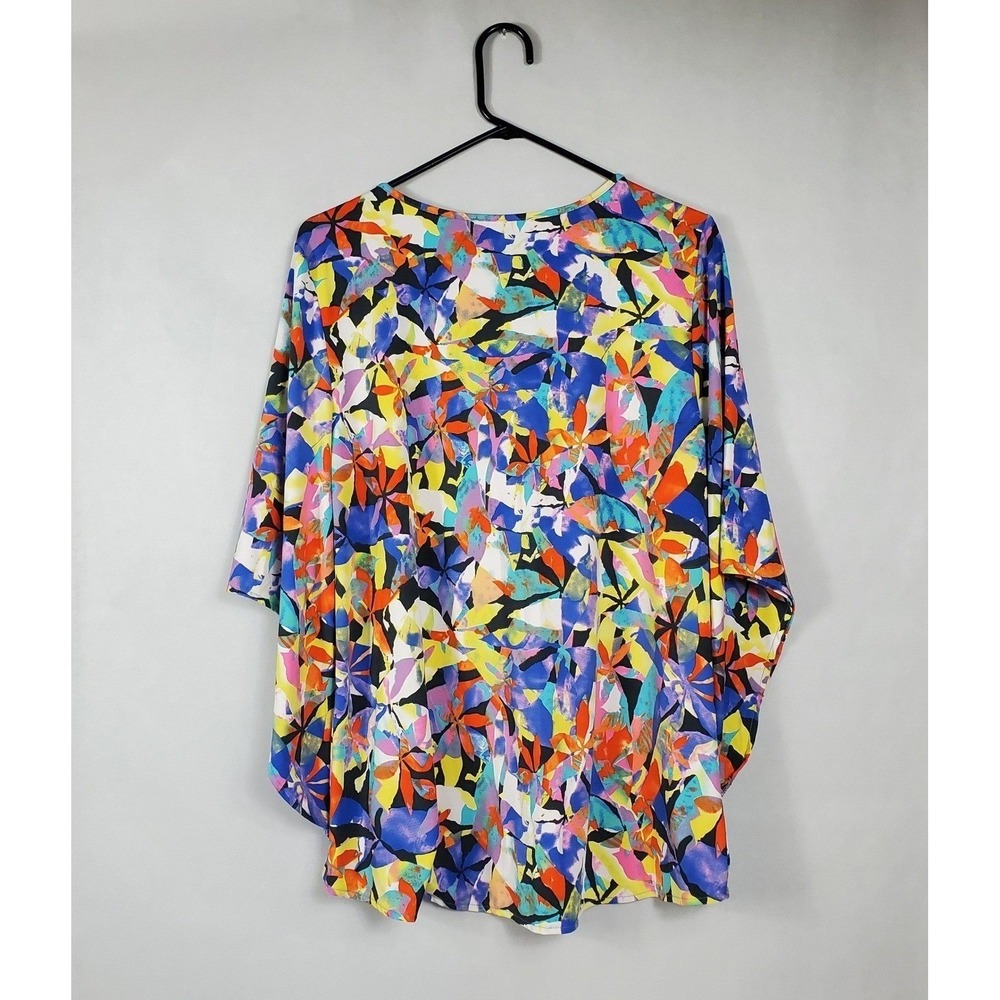 Kate & Mallory Womens Large Abstract Floral Split Flutter Sleeve Scoop Neck Top - Picture 2 of 8